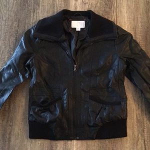Knit trim bomber jacket - black